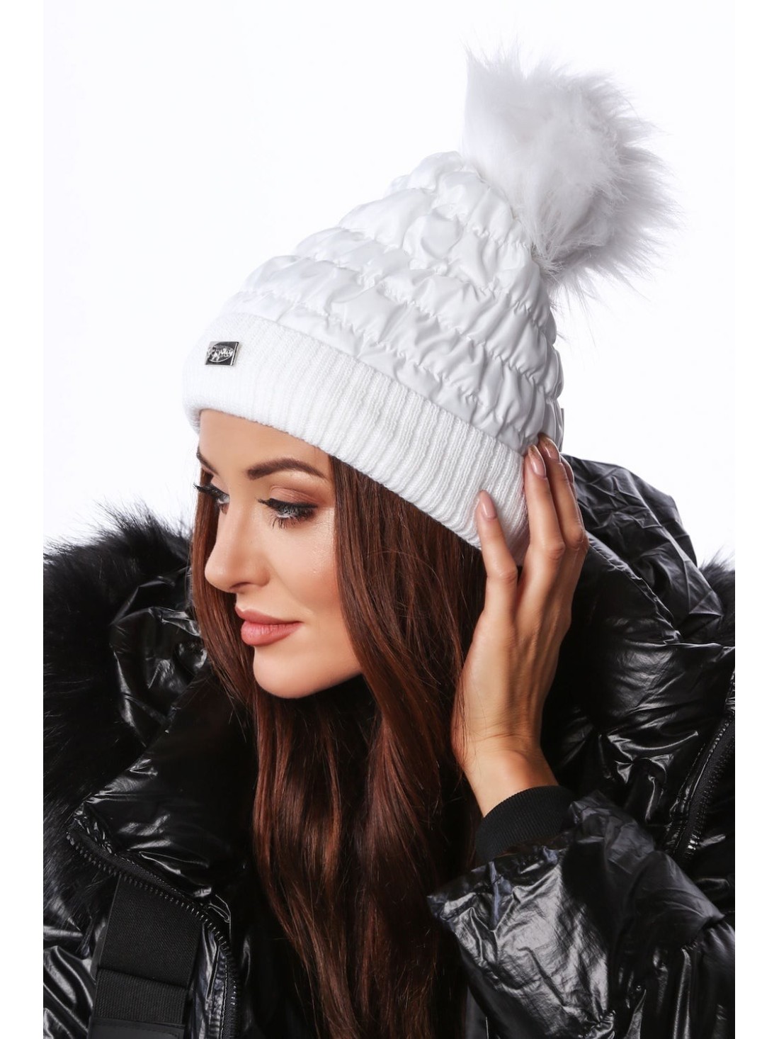 Wintermütze aus Baumwolle mit Bommel, weiß C31 - Online-Shop - Boutique